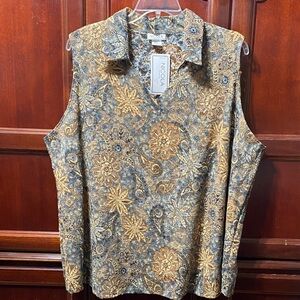 NICOLA Gold and Blue Paisley lace over lining sleeveless Blouse NWT size 4X